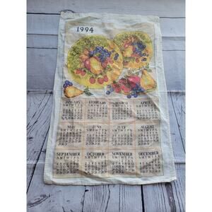 Vintage 1994 Calendar Dish Kitchen Towel Pears Fruit Berries Dishes
